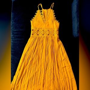 Lulu’s long mustard lace trim dress. Size Medium